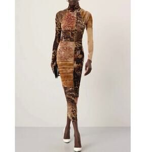 Fuzzi Abito Midi mesh patch work long sleeve  Dress Size XS